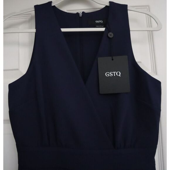 GSTQ 1F23D034 Women's Sz 4 Midnight Navy Blue Plunge Wrap Jumpsuit - Picture 10 of 13